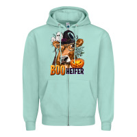 Seafoam Boo Heifer Cow with Halloween Zipper Hoodie - texasbilliewilder