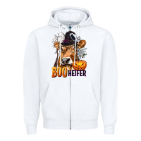 White Boo Heifer Cow with Halloween Zipper Hoodie - texasbilliewilder