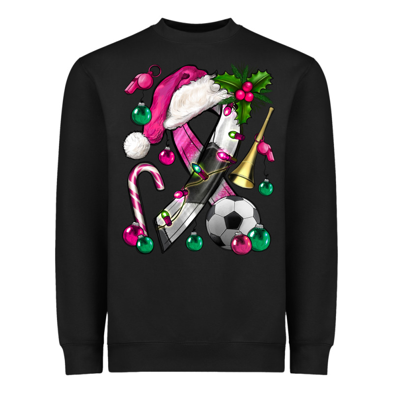 Pink Christmas Breast Cancer Ribbon Soccer Heavyweight Sweatshirt by BundleAndBundleShop | Teevron