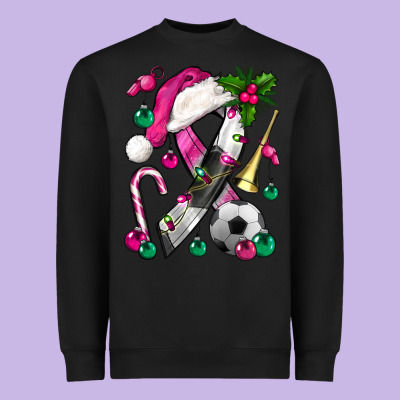 Pink Christmas Breast Cancer Ribbon Soccer Heavyweight Sweatshirt Designed By Bundleandbundleshop