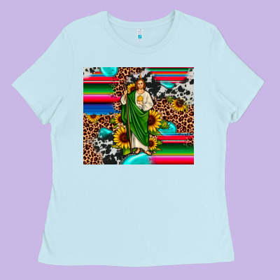 San Judas Leopard Cowhide Gemstone Ladies Tee Designed By Jahusdesignshop