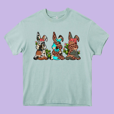 Leopard Cowhide Turquoise Cactus Bunny's Heavy Core Tee Designed By Jahusdesignshop