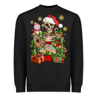 Black Skeleton Christmas Element Snowman Awda Heavyweight Sweatshirt - BundleAndBundleShop