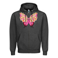 Charcoal Heather Pink ribbon Breast Cancer butterfly Zipper Hoodie - NancyCooperArtShop