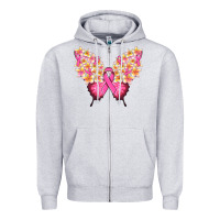 Heather Grey Pink ribbon Breast Cancer butterfly Zipper Hoodie - NancyCooperArtShop