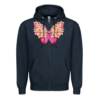 Navy Pink ribbon Breast Cancer butterfly Zipper Hoodie - NancyCooperArtShop