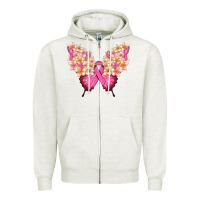 Oatmeal Heather Pink ribbon Breast Cancer butterfly Zipper Hoodie - NancyCooperArtShop