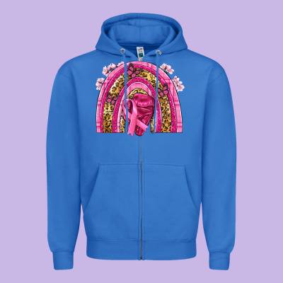 Breast Cancer Rainbow Zipper Hoodie Designed By Nancycooperartshop