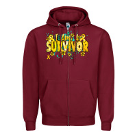 Burgundy I am a survivor yellow ribbon Zipper Hoodie - NancyCooperArtShop