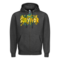 Charcoal Heather I am a survivor yellow ribbon Zipper Hoodie - NancyCooperArtShop