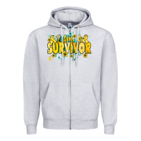 Heather Grey I am a survivor yellow ribbon Zipper Hoodie - NancyCooperArtShop