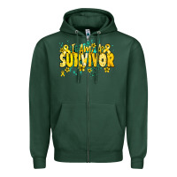 Sports Green I am a survivor yellow ribbon Zipper Hoodie - NancyCooperArtShop