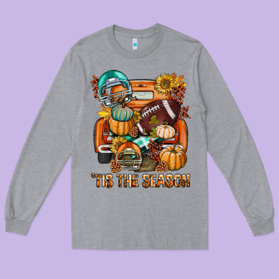 Tis The Season Fall Football Truck Long Sleeve Tee Designed By Bundleandbundleshop