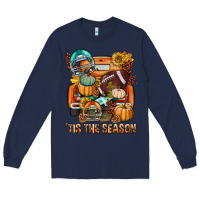 Navy Tis The Season Fall Football Truck Long Sleeve Tee - BundleAndBundleShop