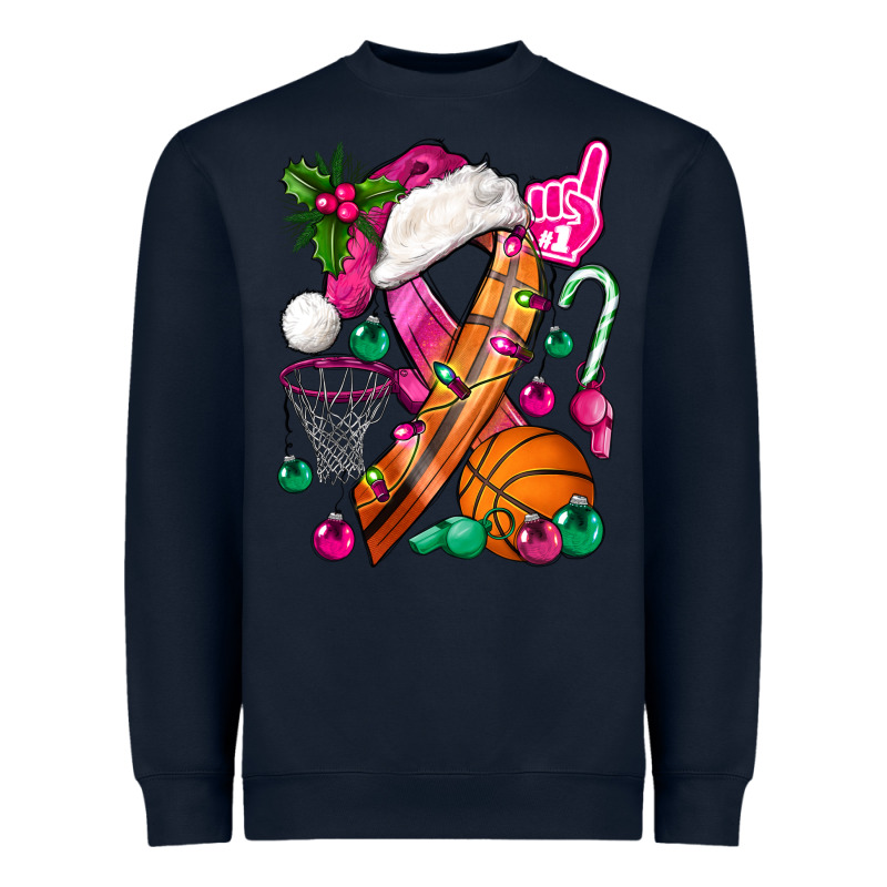 Pink Christmas Breast Cancer Ribbon Basketball Heavyweight Sweatshirt by BundleAndBundleShop | Teevron