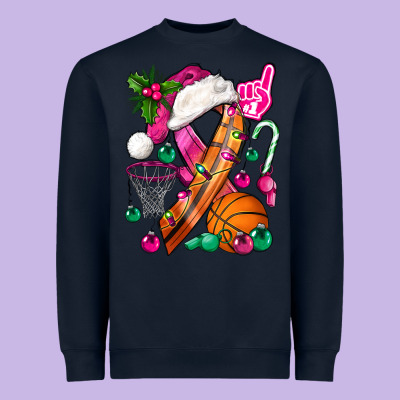Pink Christmas Breast Cancer Ribbon Basketball Heavyweight Sweatshirt Designed By Bundleandbundleshop