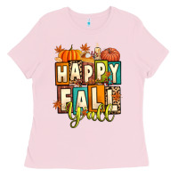 Bubblegum Pink happy fall y'all Ladies Tee - Artiststas