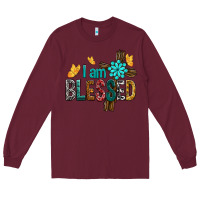 Burgundy I Am Blessed Cross Long Sleeve Tee - BundleAndBundleShop