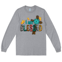 Heather Grey I Am Blessed Cross Long Sleeve Tee - BundleAndBundleShop
