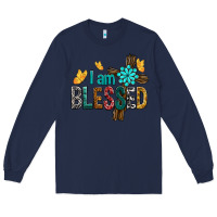Navy I Am Blessed Cross Long Sleeve Tee - BundleAndBundleShop
