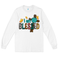 White I Am Blessed Cross Long Sleeve Tee - BundleAndBundleShop