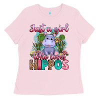 Bubblegum Pink just a girl who loves hippos Ladies Tee - Artiststas