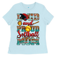 Baby Blue loud and proud softball mom Ladies Tee - RanaPortraitStore