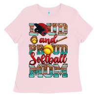 Bubblegum Pink loud and proud softball mom Ladies Tee - RanaPortraitStore