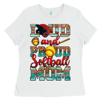 White loud and proud softball mom Ladies Tee - RanaPortraitStore