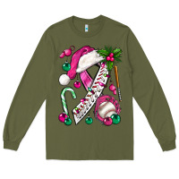 Army Green Pink Christmas Breast Cancer Ribbon Baseball Long Sleeve Tee - BundleAndBundleShop