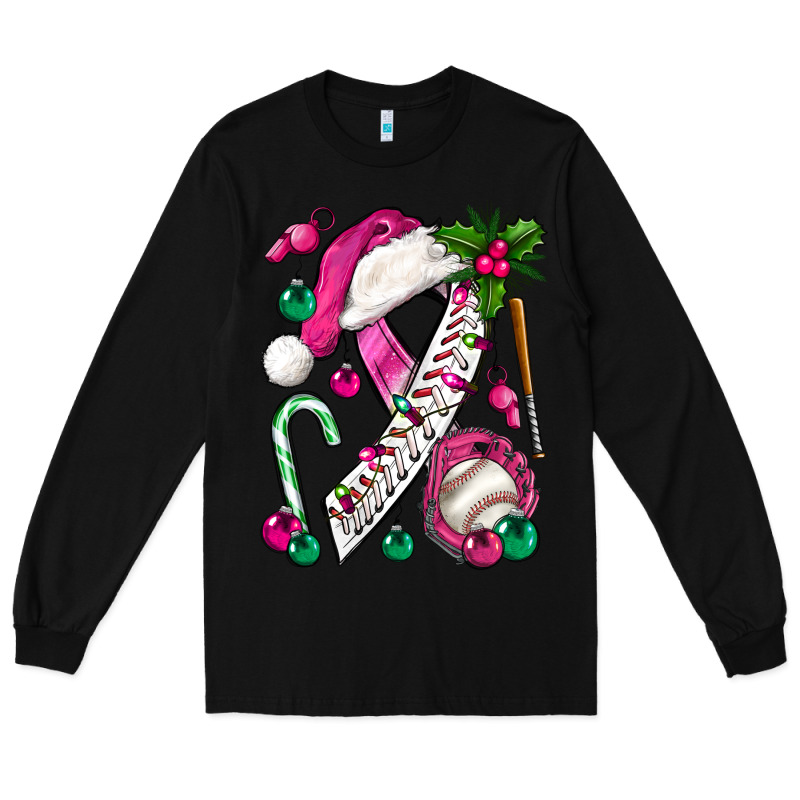 Pink Christmas Breast Cancer Ribbon Baseball Long Sleeve Tee by BundleAndBundleShop | Teevron