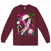 Burgundy Pink Christmas Breast Cancer Ribbon Baseball Long Sleeve Tee - BundleAndBundleShop
