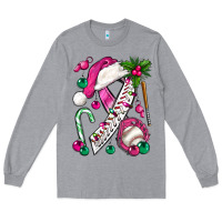 Heather Grey Pink Christmas Breast Cancer Ribbon Baseball Long Sleeve Tee - BundleAndBundleShop