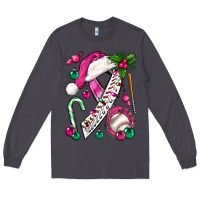 Smoke Pink Christmas Breast Cancer Ribbon Baseball Long Sleeve Tee - BundleAndBundleShop