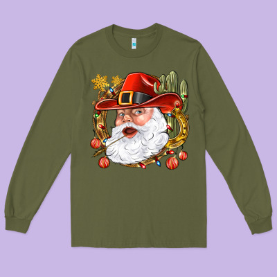 Cowboy Santa Long Sleeve Tee Designed By Bundleandbundleshop