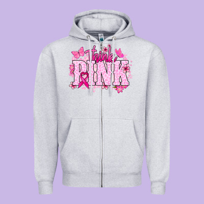 Think Pink Zipper Hoodie Designed By Nancycooperartshop