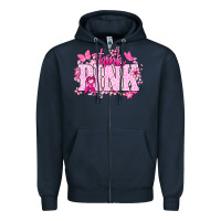 Navy Think pink Zipper Hoodie - NancyCooperArtShop