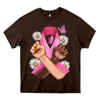 Chocolate Brown Breast Cancer Fist Daisy Butterfly Heavy Core Tee - Artiststas