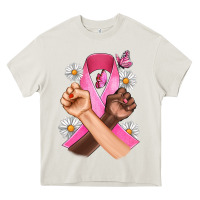 Cream Breast Cancer Fist Daisy Butterfly Heavy Core Tee - Artiststas