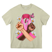 Mossy Breast Cancer Fist Daisy Butterfly Heavy Core Tee - Artiststas