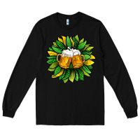 Black St. Patricks Sunflower With Beer Long Sleeve Tee - BundleAndBundleShop