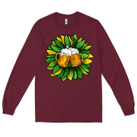Burgundy St. Patricks Sunflower With Beer Long Sleeve Tee - BundleAndBundleShop