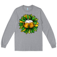 Heather Grey St. Patricks Sunflower With Beer Long Sleeve Tee - BundleAndBundleShop