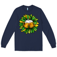 Navy St. Patricks Sunflower With Beer Long Sleeve Tee - BundleAndBundleShop