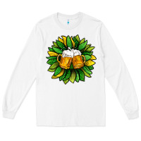 White St. Patricks Sunflower With Beer Long Sleeve Tee - BundleAndBundleShop