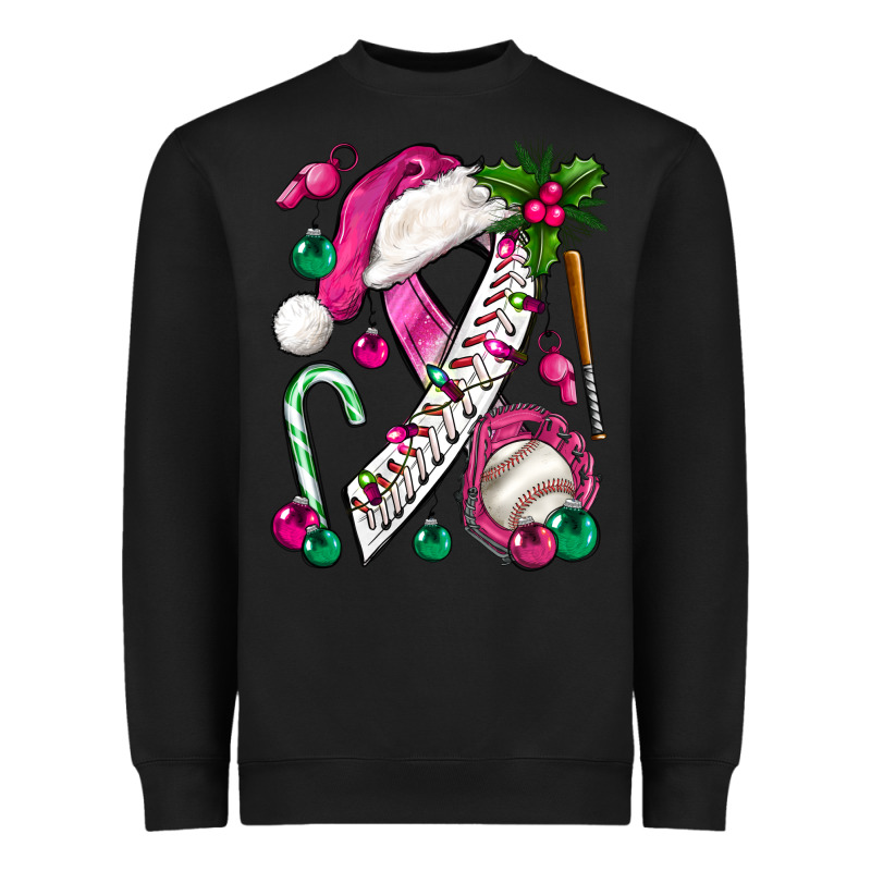 Pink Christmas Breast Cancer Ribbon Baseball Heavyweight Sweatshirt by BundleAndBundleShop | Teevron