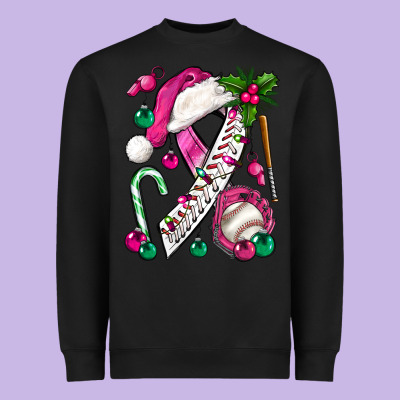 Pink Christmas Breast Cancer Ribbon Baseball Heavyweight Sweatshirt Designed By Bundleandbundleshop