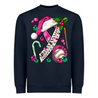 Navy Pink Christmas Breast Cancer Ribbon Baseball Heavyweight Sweatshirt - BundleAndBundleShop