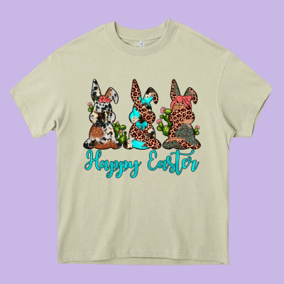 Happy Easter Leopard Cowhide Turquoise Cactus Bunny's Heavy Core Tee Designed By Jahusdesignshop