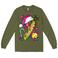 Army Green Pink Christmas Breast Cancer Ribbon Softball Long Sleeve Tee - BundleAndBundleShop